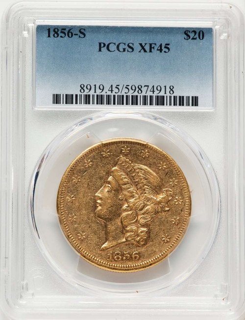 1856-S $20 Liberty Gold Double Eagle PCGS XF45 coin front image