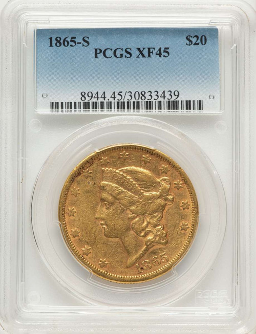 1865-S $20 Liberty Gold Double Eagle PCGS XF45 coin front image