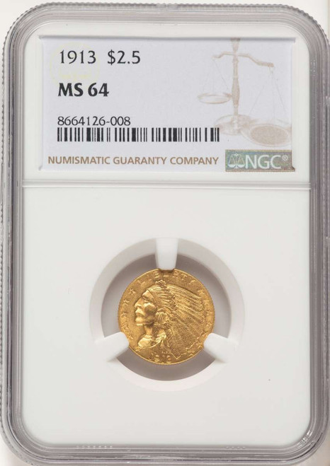 1913 $2.5 Indian Gold Quarter Eagle Coin NGC MS64 coin front image