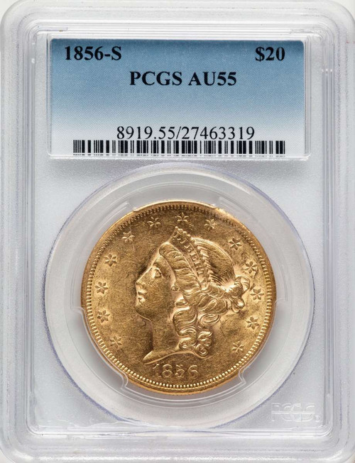 1856-S $20 Liberty Gold Double Eagle PCGS AU55 coin front image