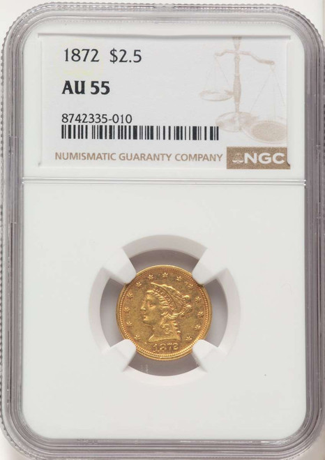 1872 $2.5 Liberty Gold Quarter Eagle Coin NGC AU55 coin front image
