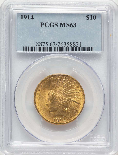 1914 $10 Indian Gold Eagle Coin PCGS MS63 coin front image