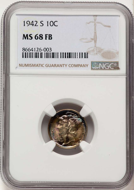 1942-S 10C Mercury Dime Coin NGC MS68 coin front image