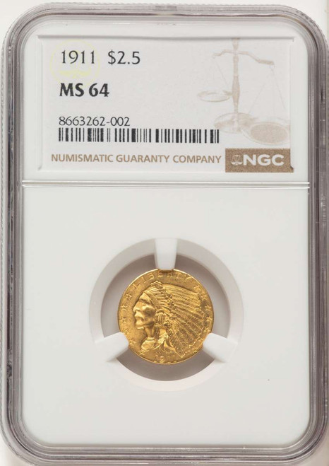 1911 $2.5 Indian Gold Quarter Eagle Coin NGC MS64 coin front image