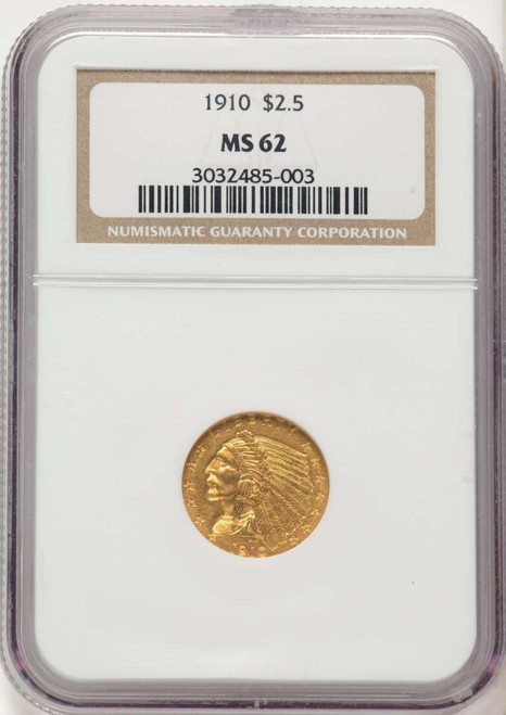 1910 $2.5 Indian Gold Quarter Eagle Coin NGC MS62 coin front image