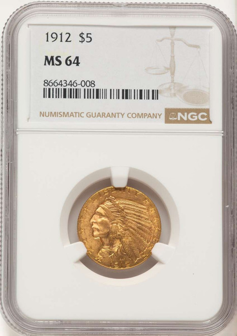 1912 $5 Indian Gold Half Eagle Coin NGC MS64 coin front image