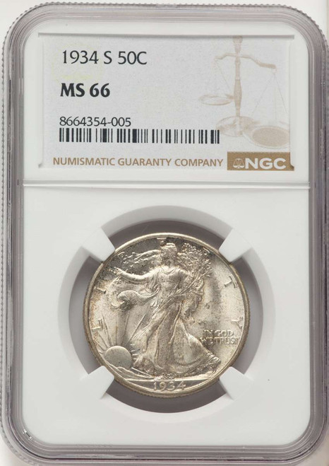 1934-S 50C Walking Liberty Half Dollar Coin NGC MS66 coin front image