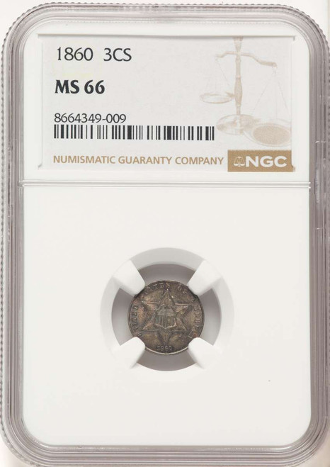 1860 3CS Three Cent Silver Coin NGC MS66 coin front image