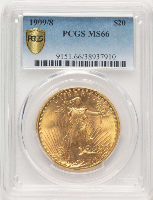 1909/8 $20 Saint Gaudens Double Eagle PCGS MS66 coin front image