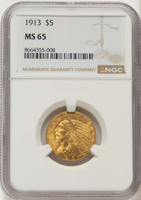 1913 $5 Indian Gold Half Eagle Coin NGC MS65 coin front image