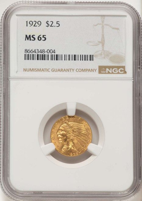 1929 $2.5 Indian Gold Quarter Eagle Coin NGC MS65 coin front image