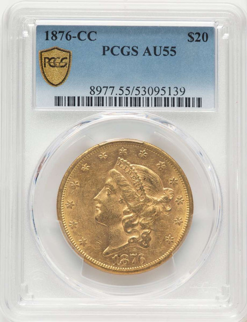 1876-CC $20 Liberty Gold Double Eagle PCGS AU55 coin front image