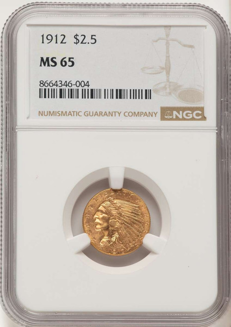 1912 $2.5 Indian Gold Quarter Eagle Coin NGC MS65 coin front image
