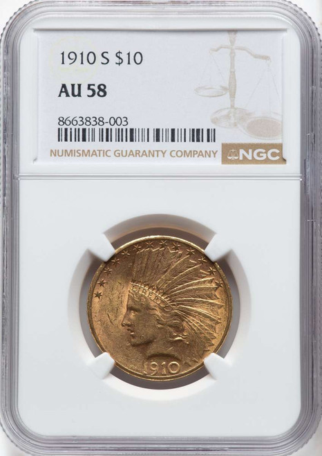 1910-S $10 Indian Gold Eagle Coin NGC AU58 coin front image
