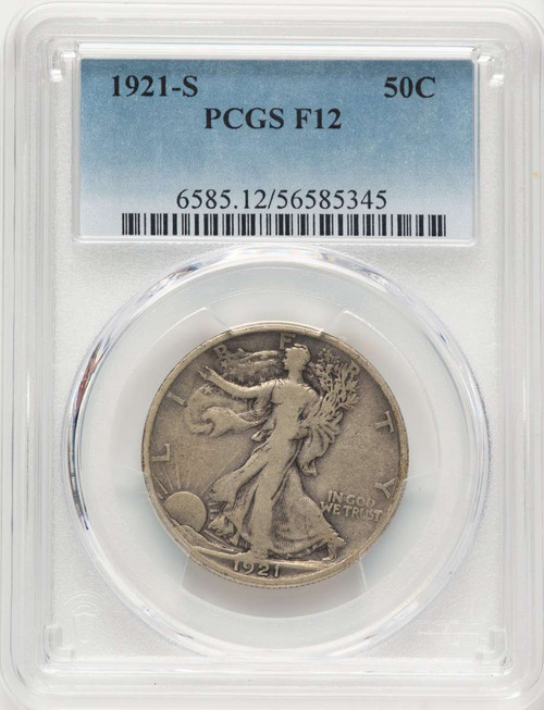 1921-S 50C Walking Liberty Half Dollar Coin PCGS F12 coin front image