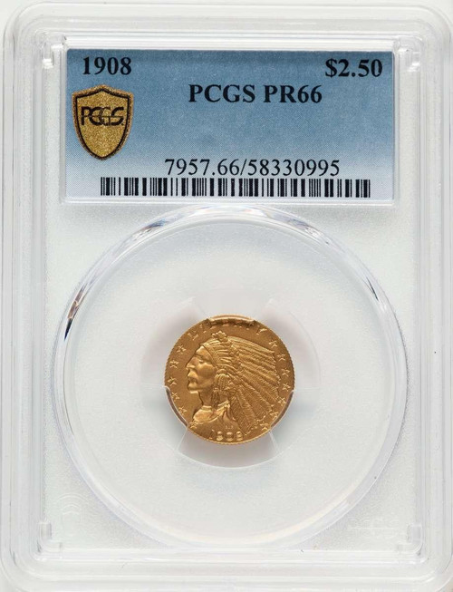 Bullionshark 1908 $2.5 Proof Indian Gold Quarter Eagle Coin PCGS PR66 - HAT784511002 
