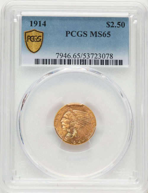 1914 $2.5 Indian Gold Quarter Eagle Coin PCGS MS65 coin front image
