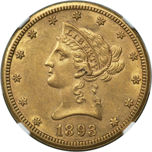 1893-CC $10 Liberty Gold Eagle Coin NGC AU58 coin front image