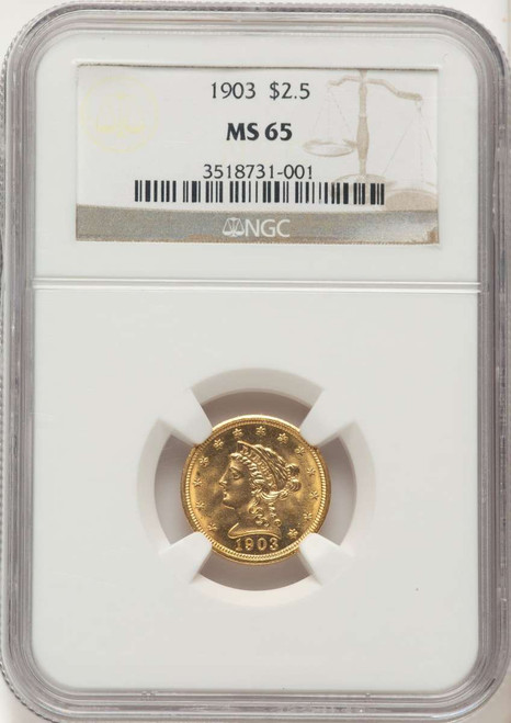 1903 $2.5 Liberty Gold Quarter Eagle Coin NGC MS65 coin front image