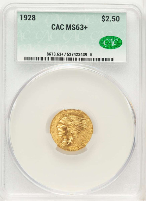 1928 $2.5 Indian Gold Quarter Eagle Coin CACG MS63  + coin front image