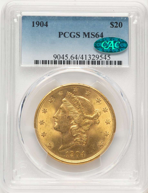 1904 $20 Liberty Gold Double Eagle PCGS MS64  CAC coin front image