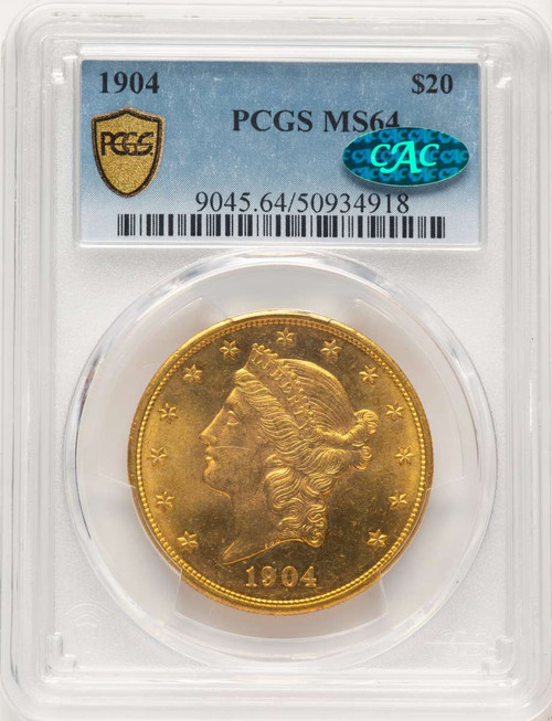 1904 $20 Liberty Gold Double Eagle PCGS MS64  CAC coin front image