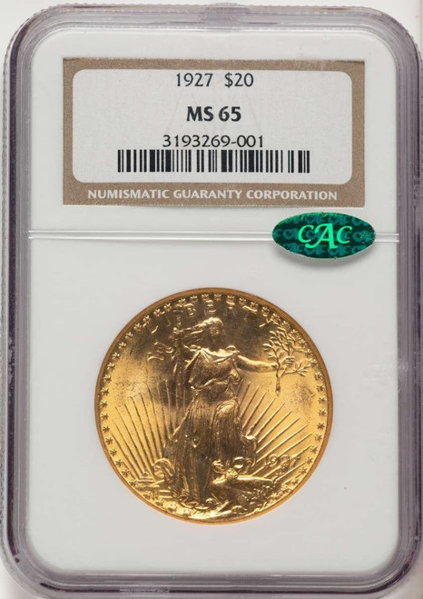 Bullionshark 1927 $20 Saint Gaudens Double Eagle NGC MS65  CAC - HAT787750001 