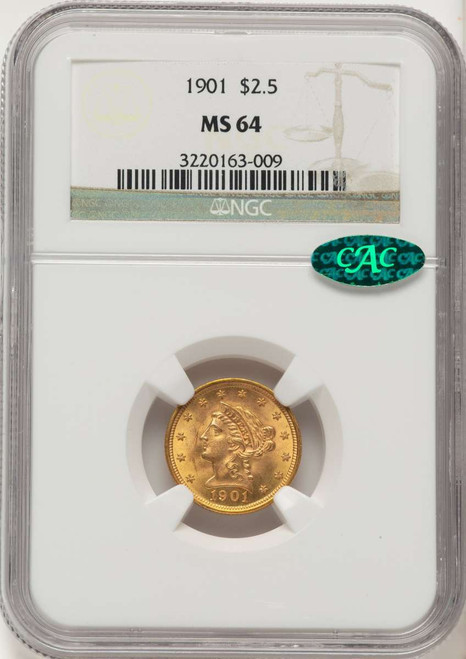 1901 $2.5 Liberty Gold Quarter Eagle Coin NGC MS64  CAC coin front image