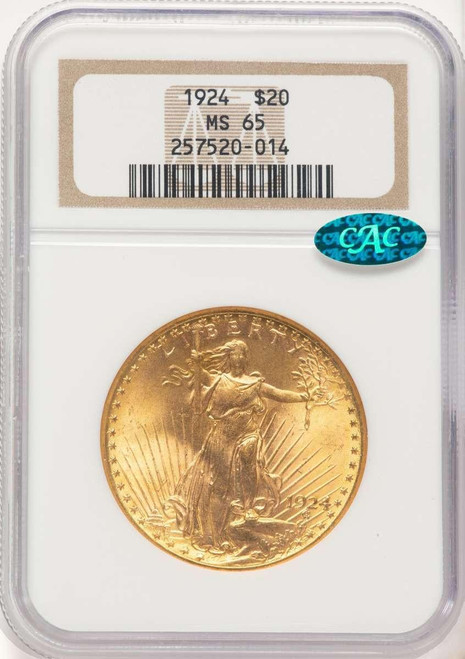 Bullionshark 1924 $20 Saint Gaudens Double Eagle NGC MS65  CAC - HAT786432017 