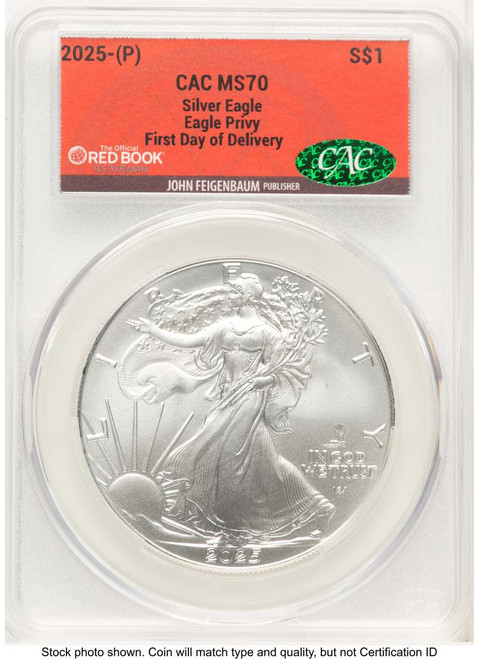 2025(-P) $1 American Silver Eagle Coin CACG MS70   with Eagle Privy - Struck at Philadelphia coin front image