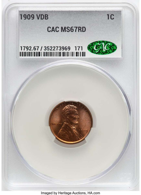 1909 1C Lincoln Cent Coin CACG MS67   VDB RD coin front image