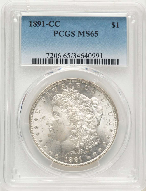 1891-CC S$1 Morgan Silver Dollar Coin PCGS MS65 coin front image