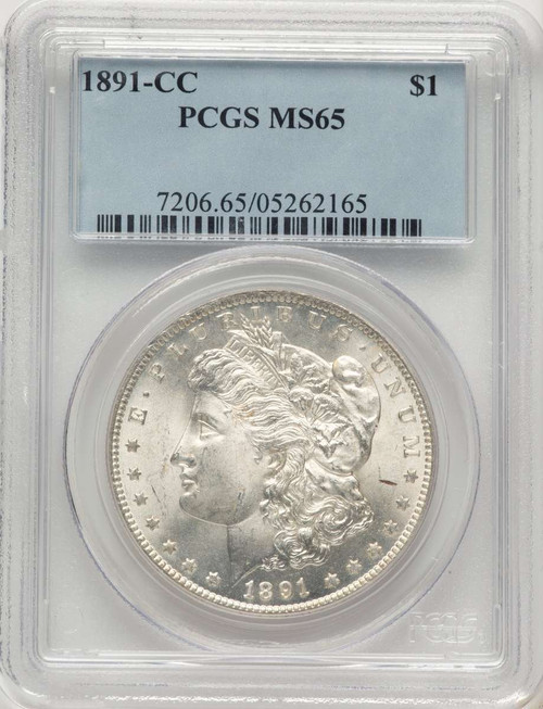 1891-CC S$1 Morgan Silver Dollar Coin PCGS MS65 coin front image