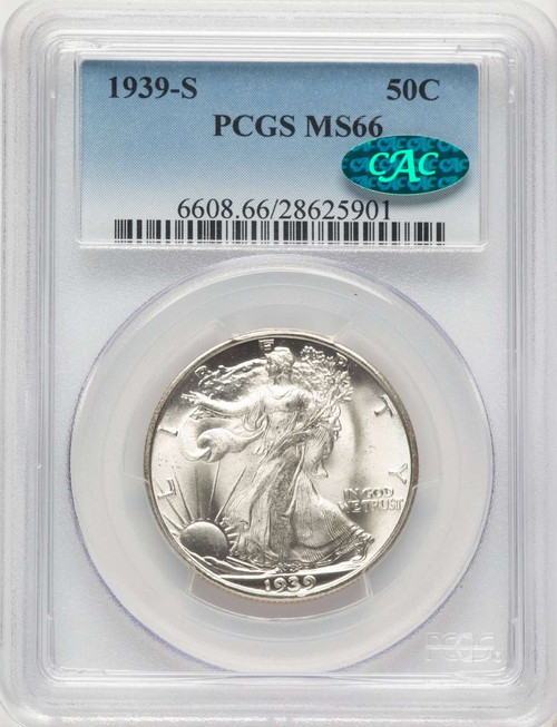 1939-S 50C Walking Liberty Half Dollar Coin PCGS MS66  CAC coin front image
