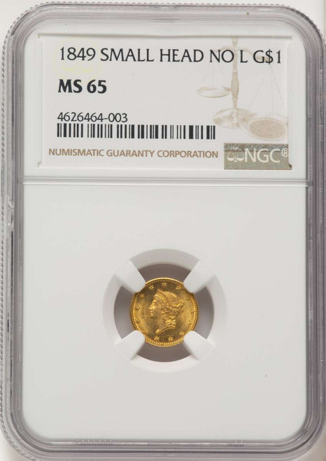 1849 G$1 Gold Dollar Coin NGC MS65   No L coin front image