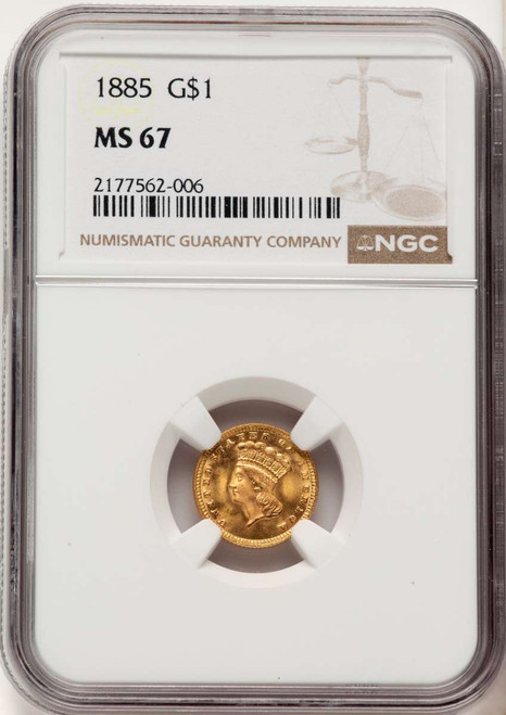 1885 G$1 Gold Dollar Coin NGC MS67 coin front image