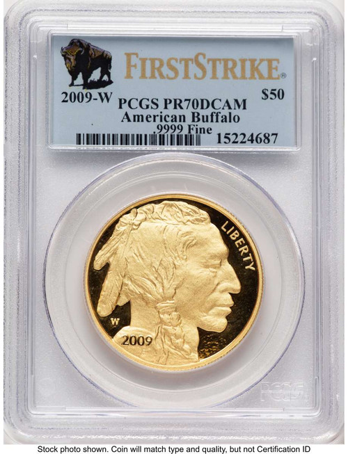 2009-W $50 Proof 1 oz American Gold Buffalo Coin PCGS PR70 DCAM coin front image