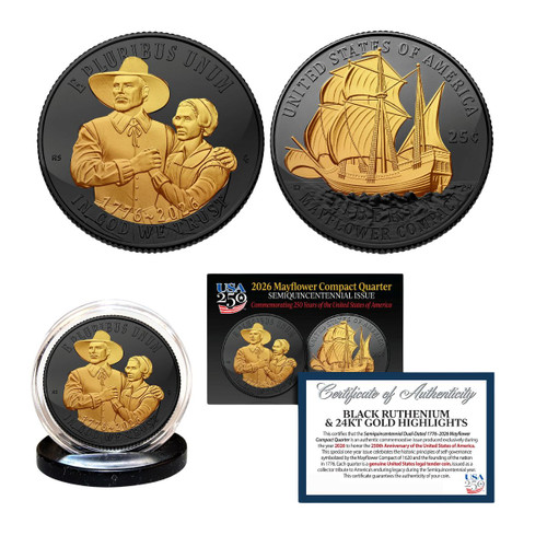 2026 Mayflower Compact Quarter Black Ruthenium & 24K Gold Highlights