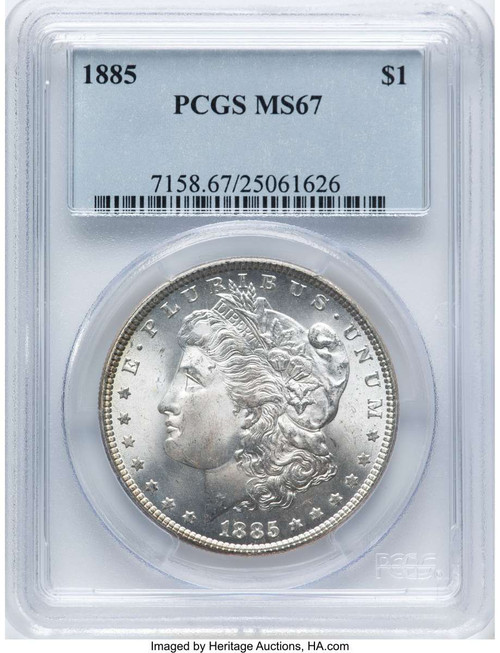 1885 S$1 Morgan Silver Dollar Coin PCGS MS67 coin front image