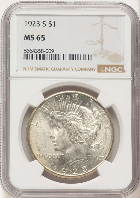 1923-S S$1 Peace Silver Dollar Coin NGC MS65 coin front image