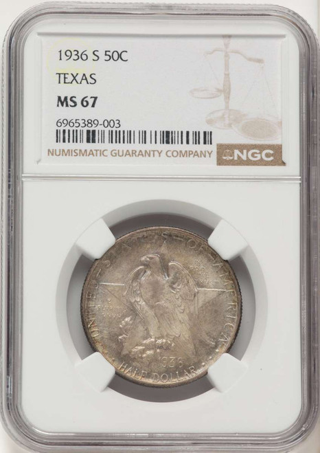 1936-S 50C Commemorative Silver Coin NGC MS67   Texas coin front image