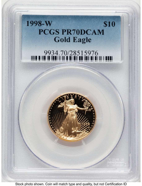 Bullionshark 1998-W $10 Proof 1/4 oz American Gold Eagle Coin PCGS PR70 DCAM - HAT507491041 
