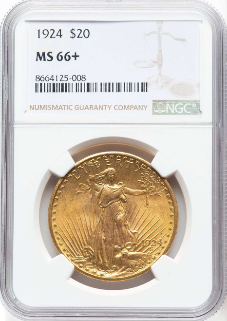 1924 $20 Saint Gaudens Double Eagle NGC MS66  + coin front image