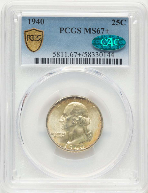 1940 25C Washington Quarter Coin PCGS MS67  CAC + coin front image