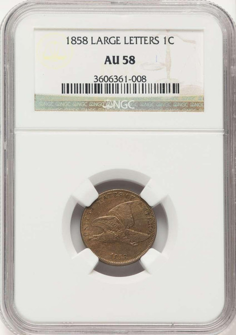 Bullionshark 1858 1C Flying Eagle Cent Coin NGC AU58   Large Letters - HAT784506023 