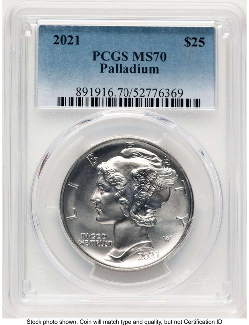 2021 $25 Palladium Eagle Coin PCGS MS70 coin front image