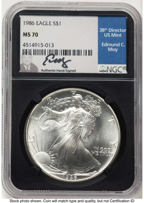 1986 S$1 American Silver Eagle Coin NGC MS70 coin front image