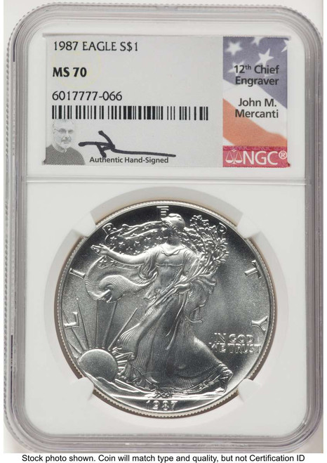1987 S$1 American Silver Eagle Coin NGC MS70 coin front image