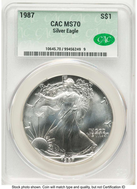 1987 S$1 American Silver Eagle Coin CACG MS70 coin front image