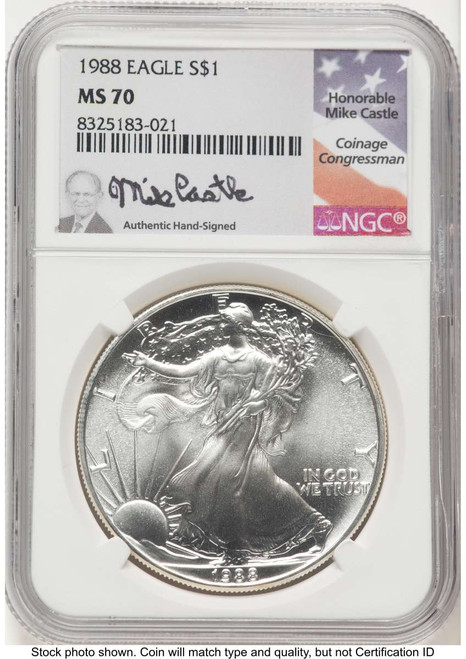 1988 S$1 American Silver Eagle Coin NGC MS70 coin front image